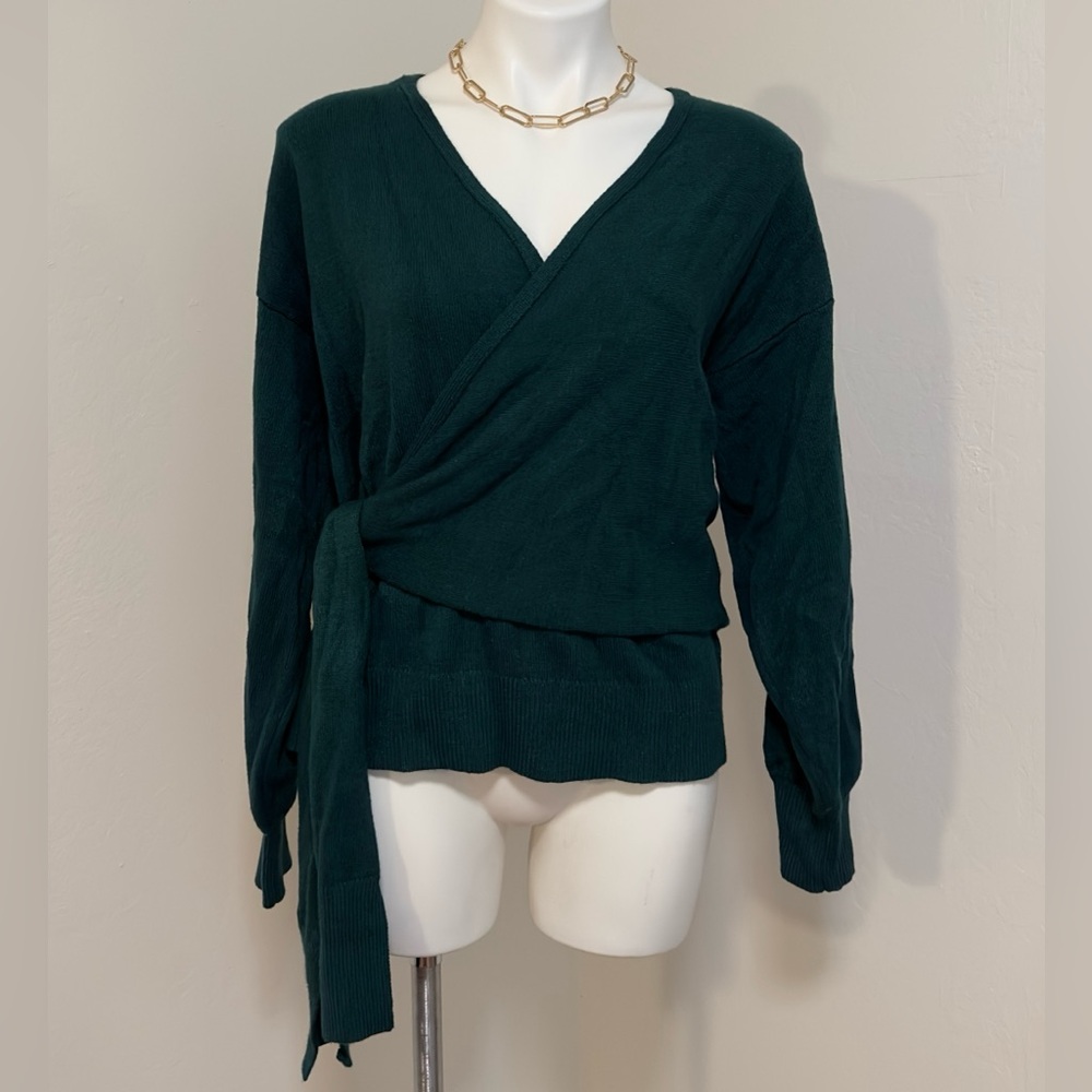 Eloquii Forest Green Wrap Knit Long Sleeve Blouse